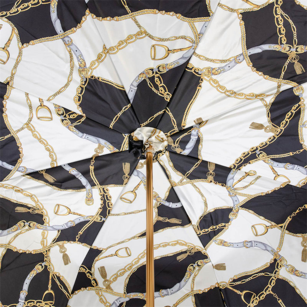 Pasotti Black Umbrella with Bridles Print, Double Cloth