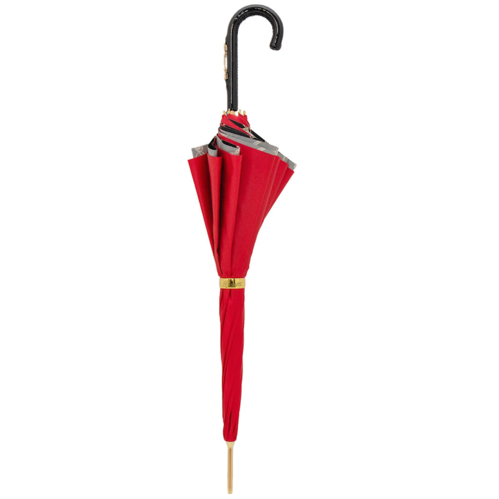 Pasotti Red/Black Umbrella with Bridles Print