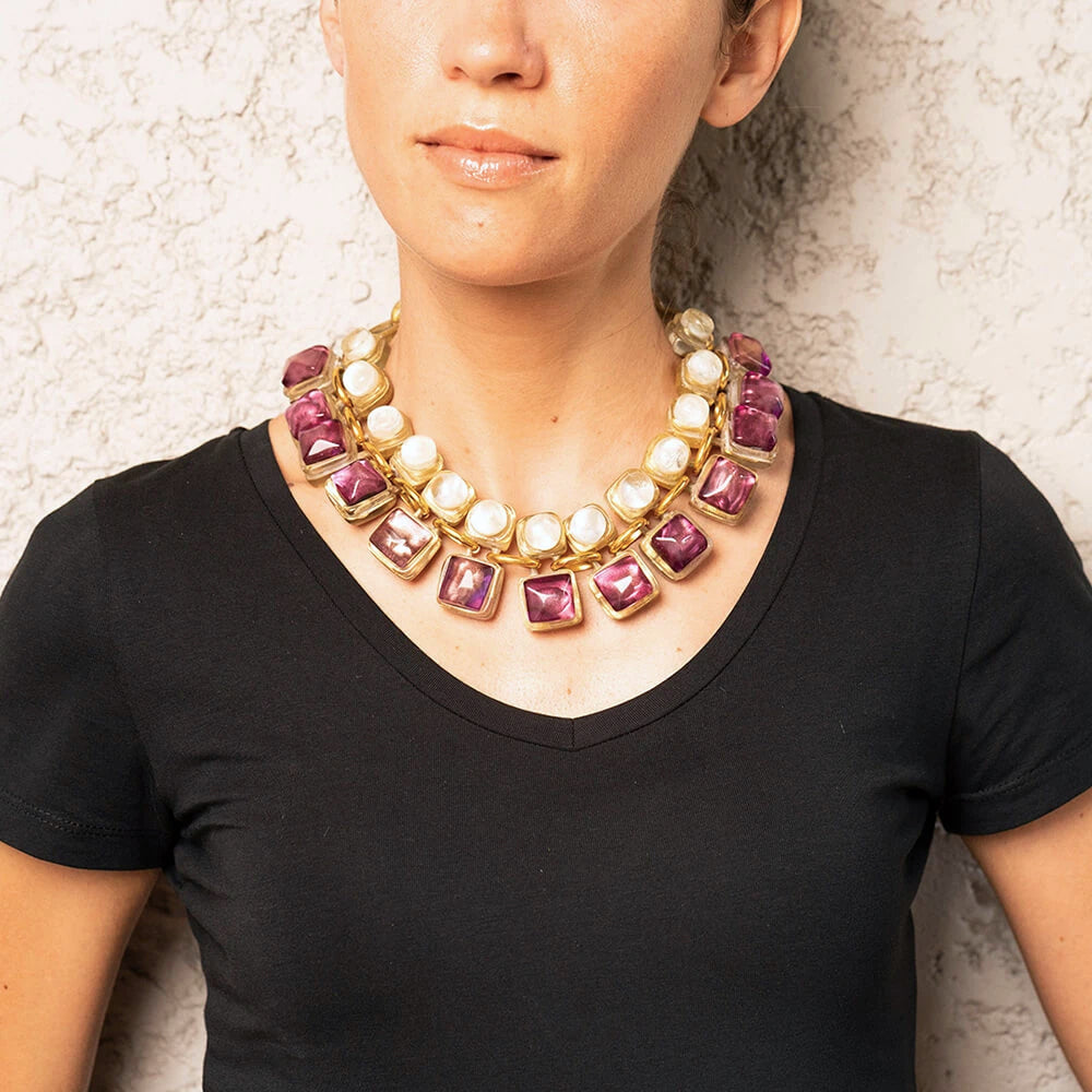 Dominique Denaive Jade Necklace in Gold, Ivory & Lilac