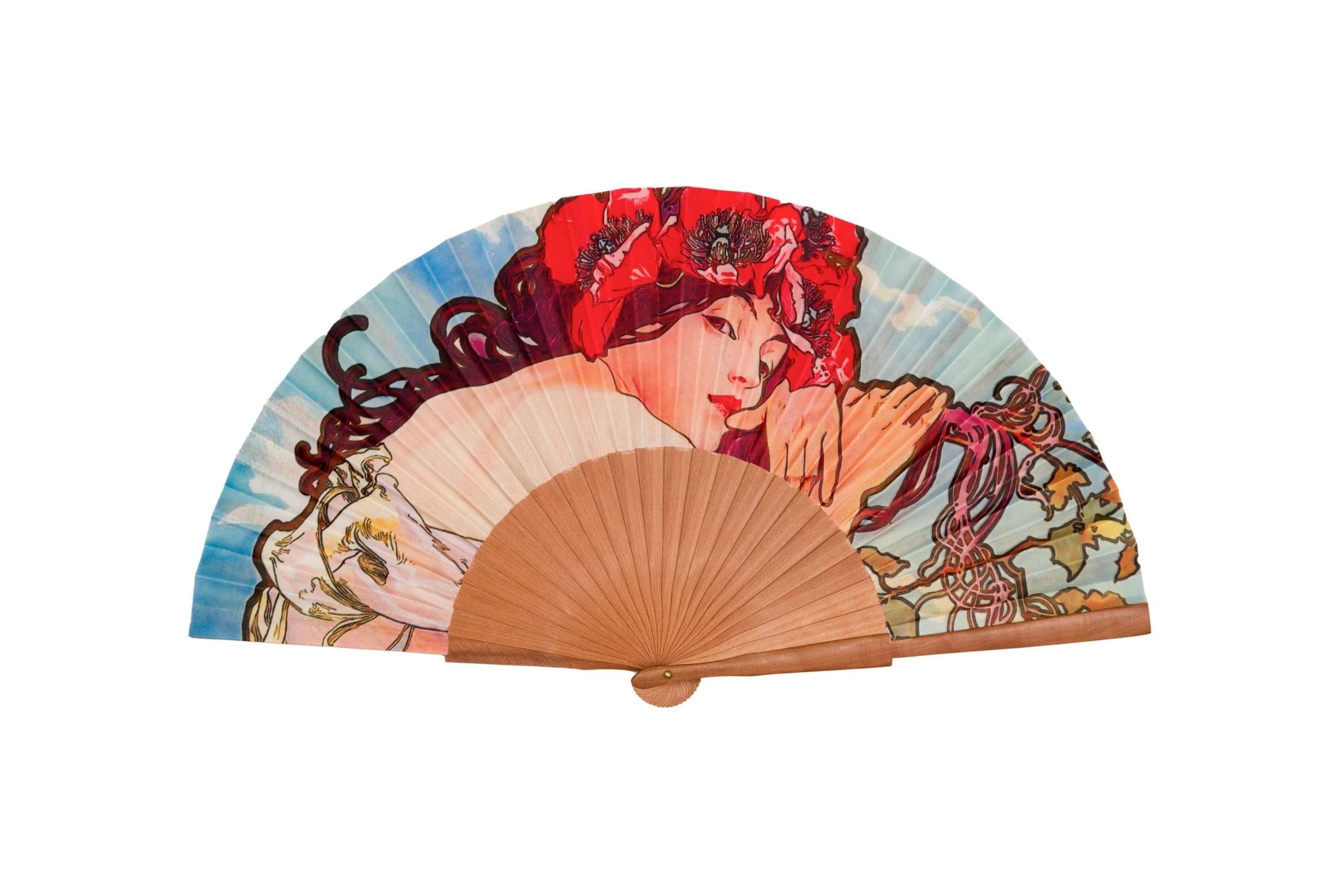 Belle Époque Lady & Red Flowers Hand Fan