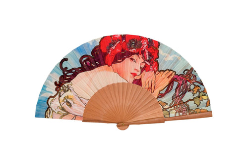 Belle Époque Lady & Red Flowers Hand Fan