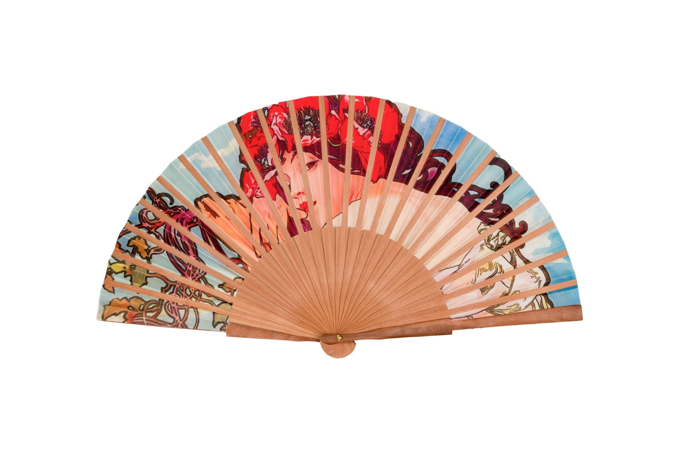 Belle Époque Lady & Red Flowers Hand Fan