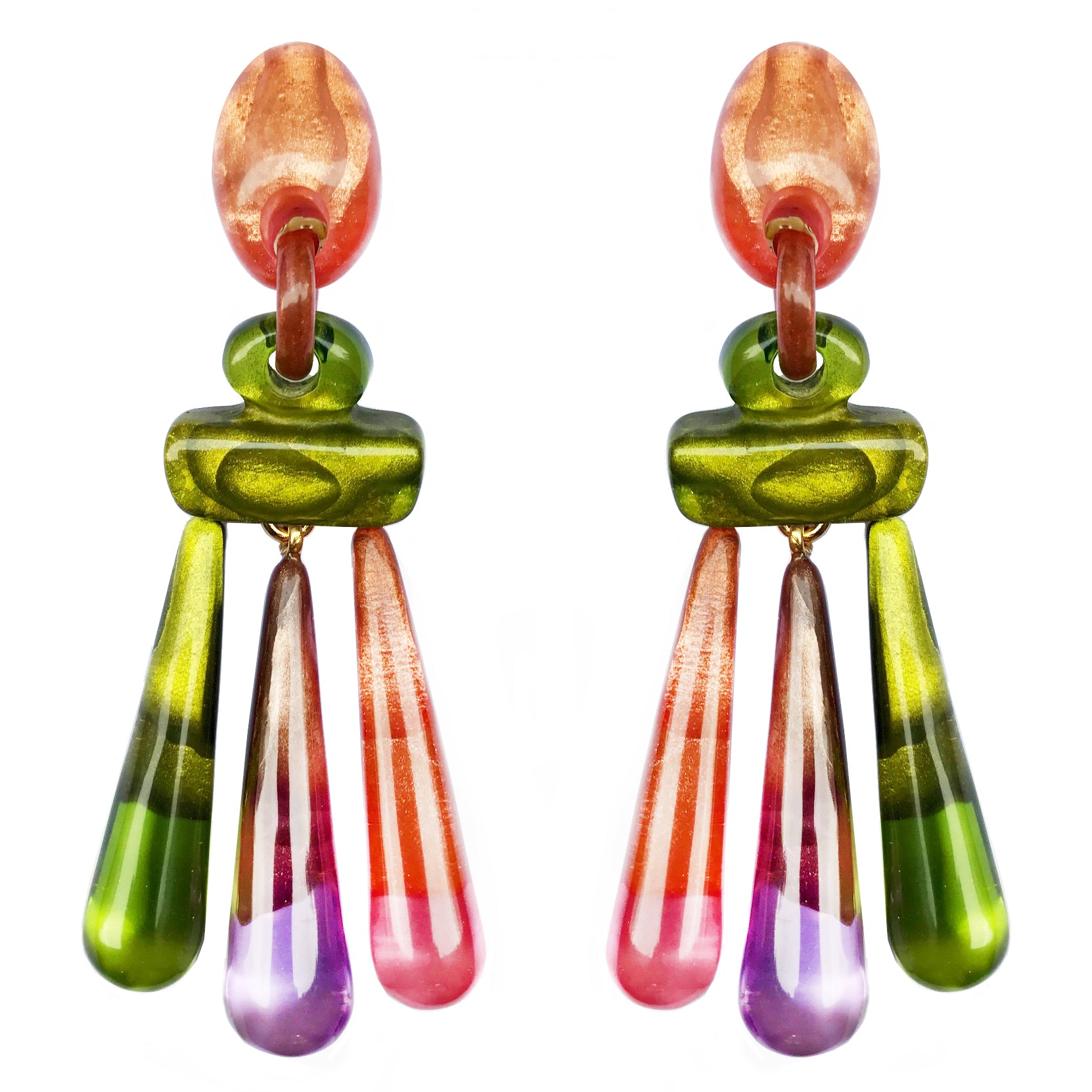 Dominique Denaive Multicolor Statement Earrings, Peach & Green
