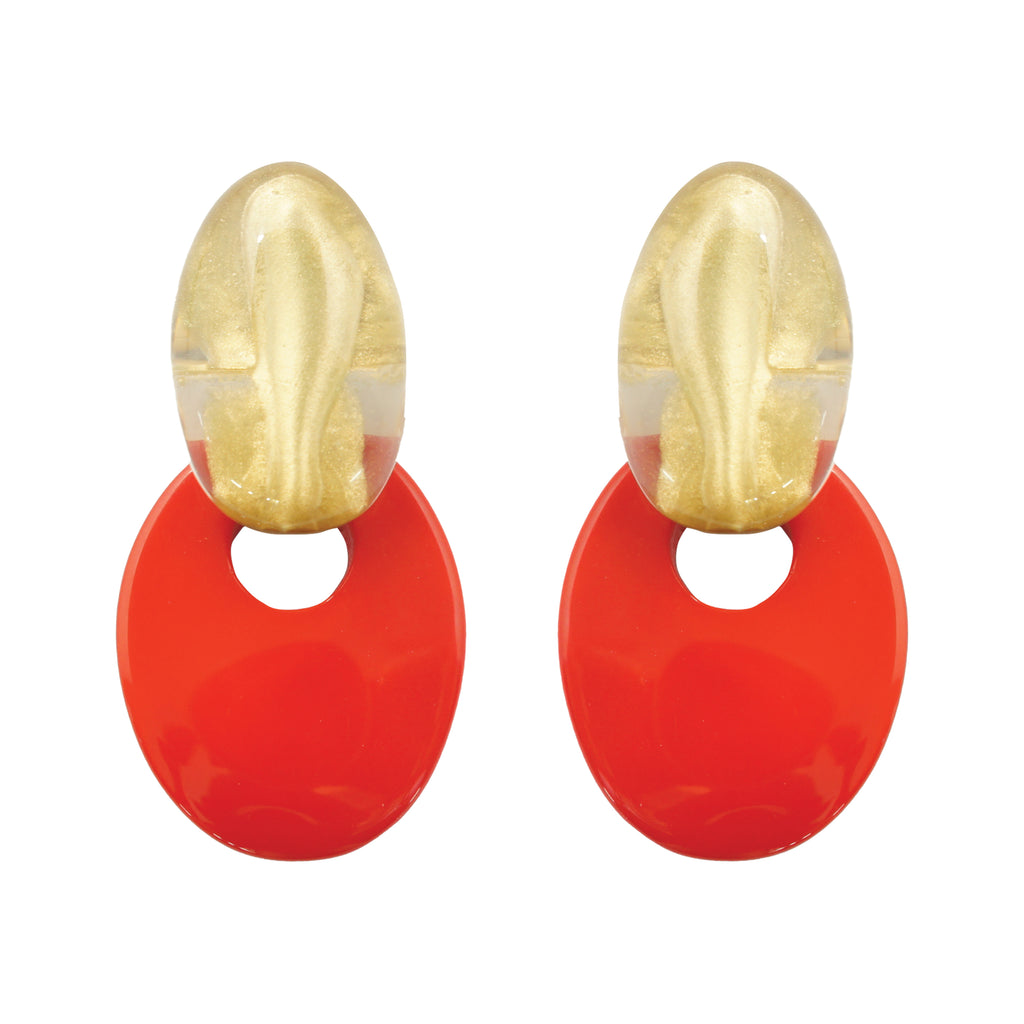 Dominique Denaive Art Deco Earrings in Red and Gold