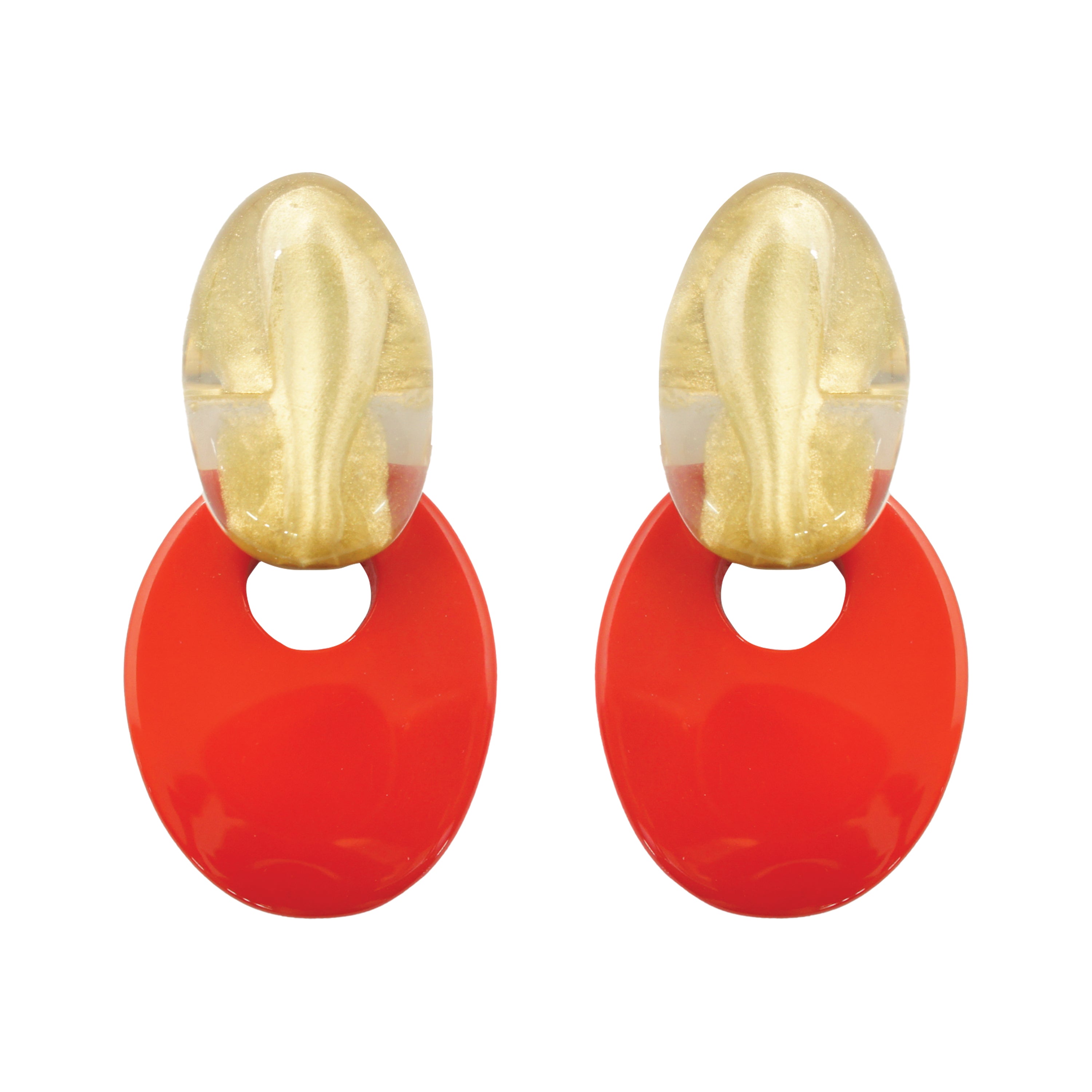 Dominique Denaive Art Deco Earrings in Red and Gold