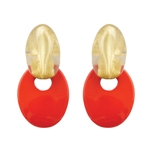 Dominique Denaive Art Deco Earrings in Red and Gold