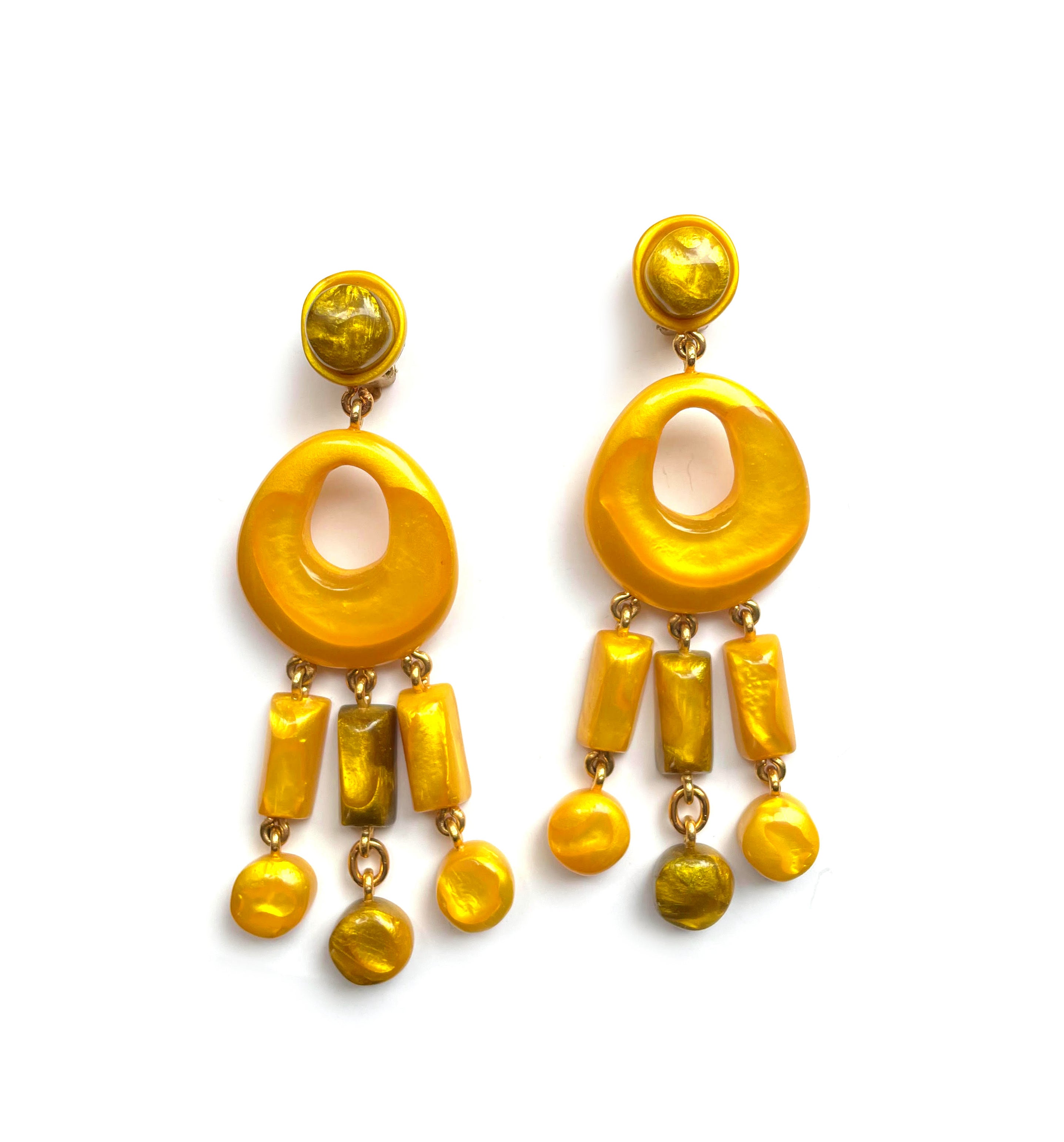 Dominique Denaive Brenda Bead Fringe Earrings in Yellow