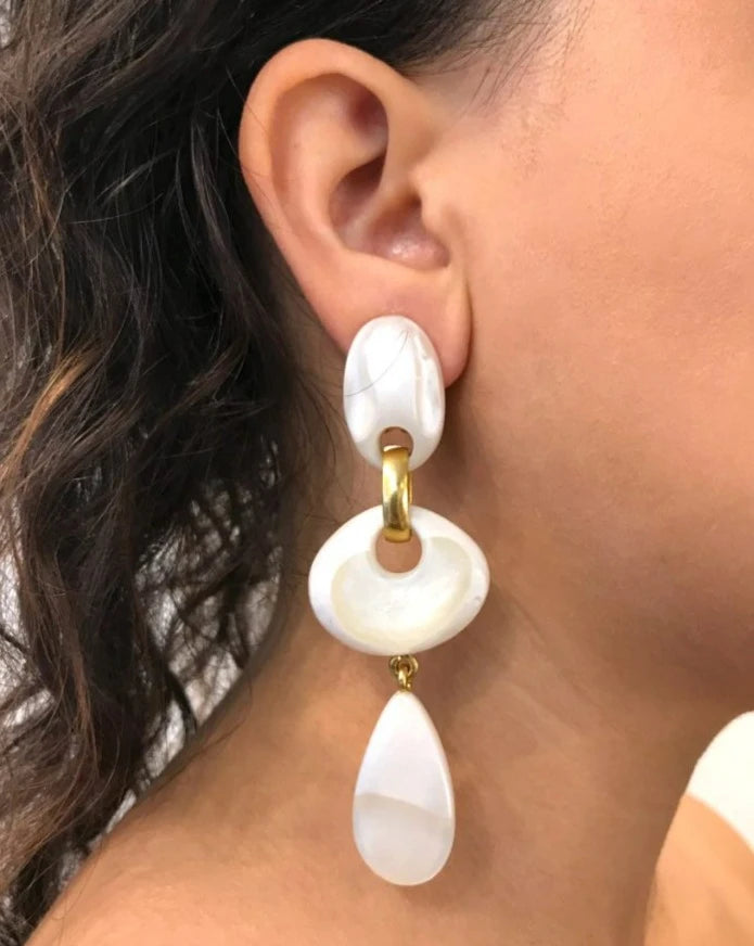 Dominique Denaive Long Pearly White Elodie Earrings