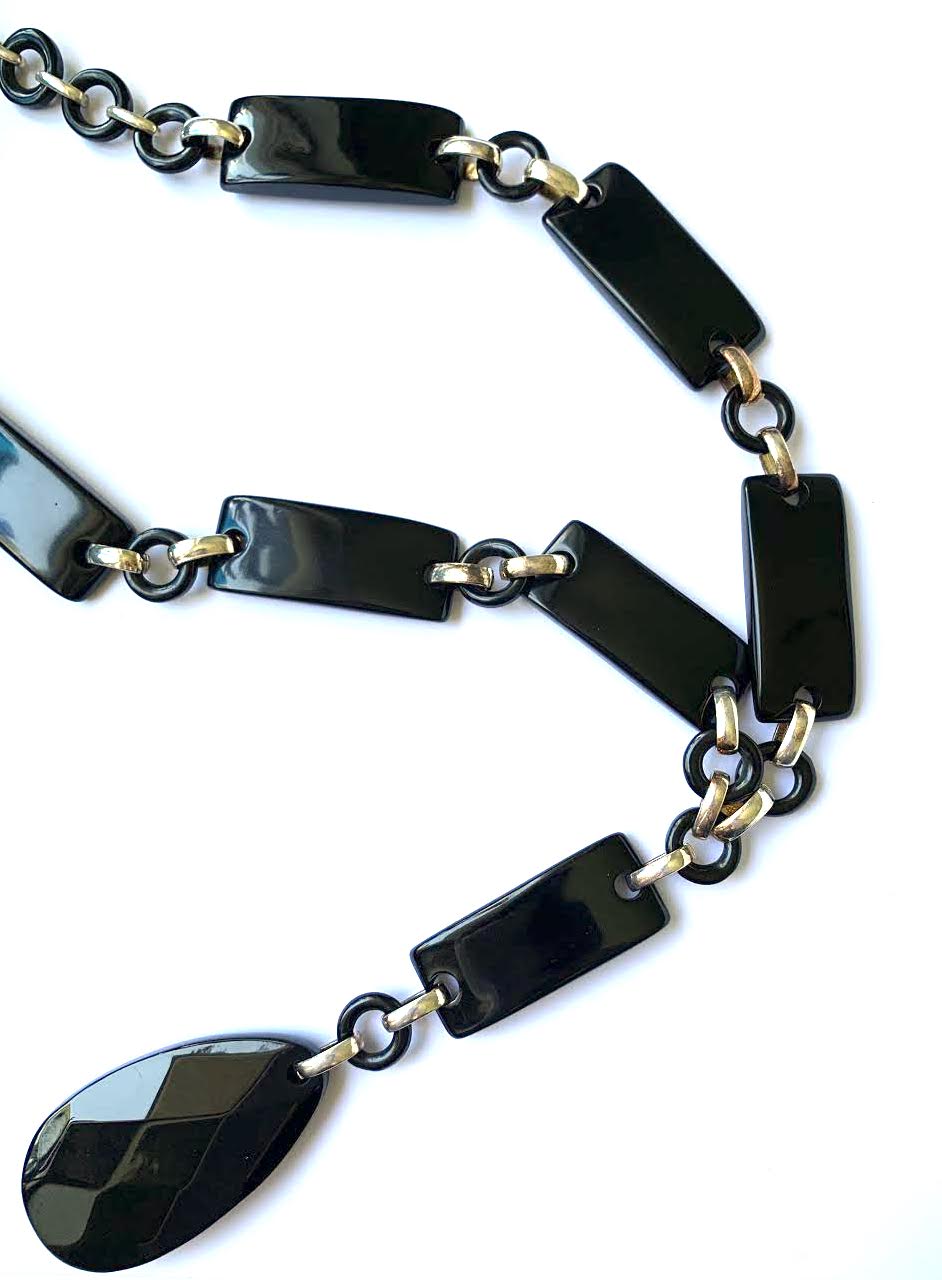 Dominique Denaive long black pendant necklace