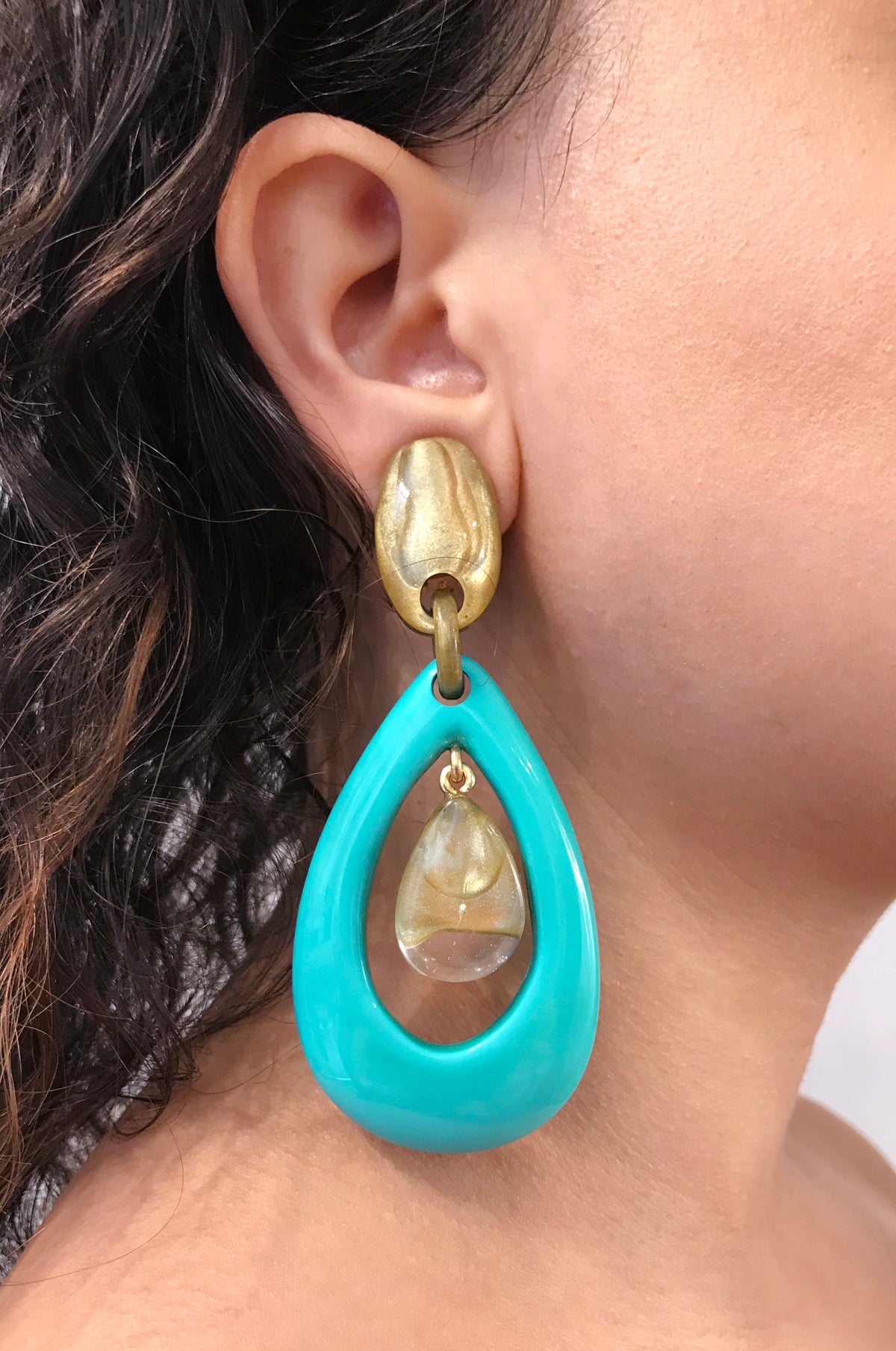 Dominique Denaive Large Earrings in Turquoise and Gold