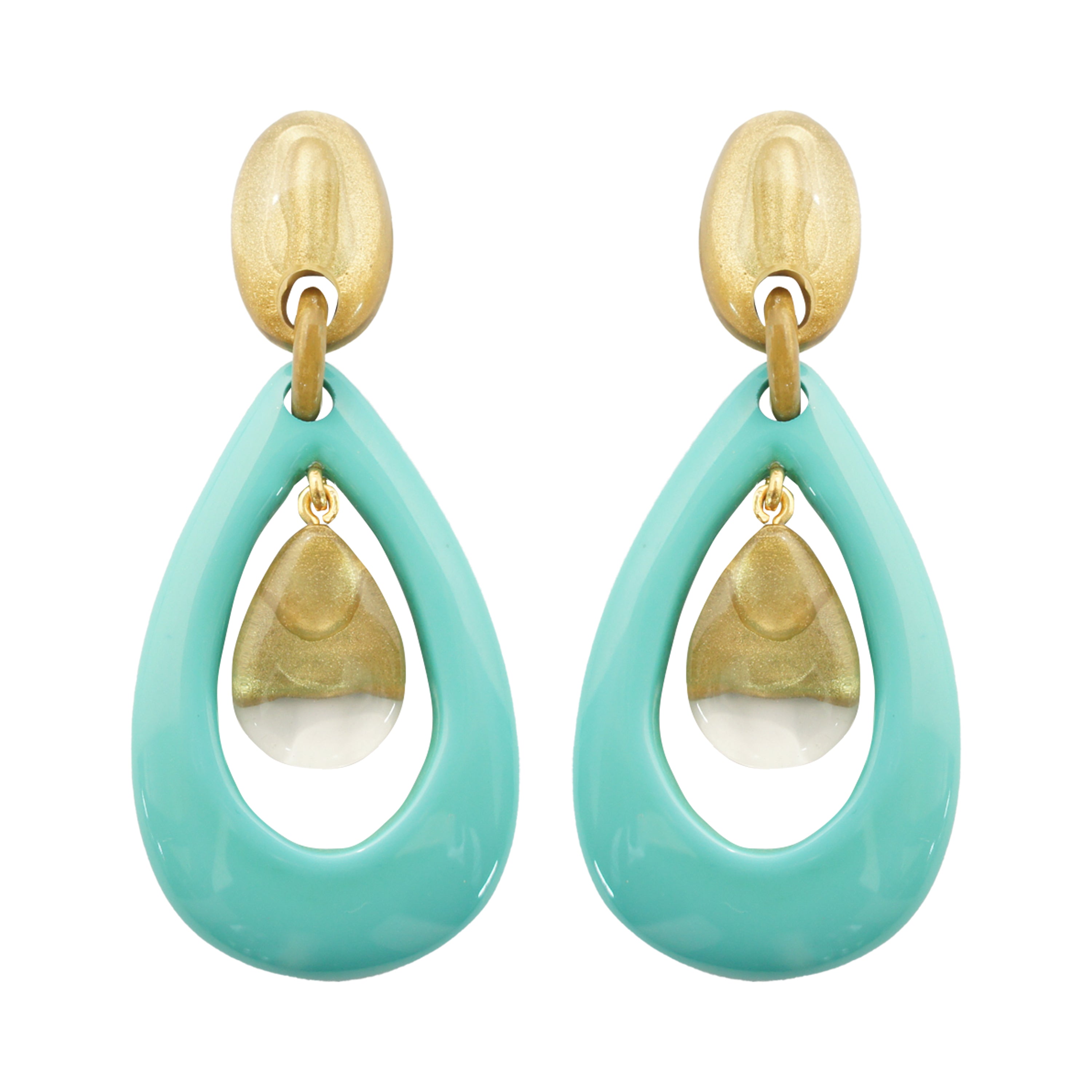 Dominique Denaive Large Earrings in Turquoise and Gold