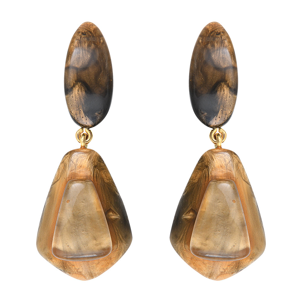 Dominique Denaive Marbled Gold Beige Earrings
