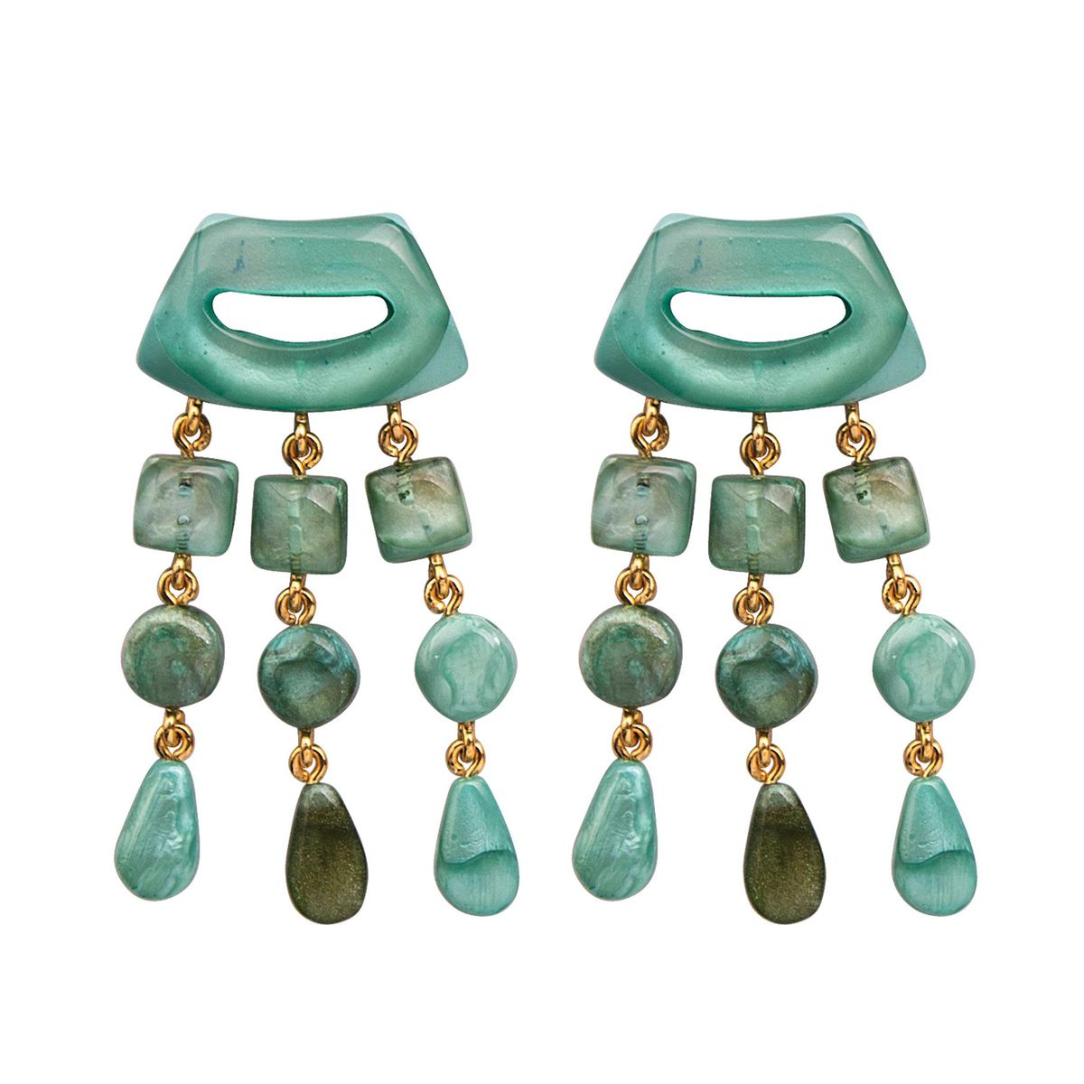Dominique Denaive Lagoon Statement Earrings with Fringe