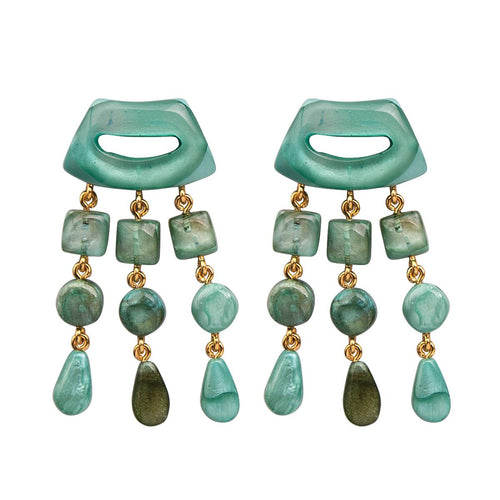 Dominique Denaive Lagoon Statement Earrings with Fringe