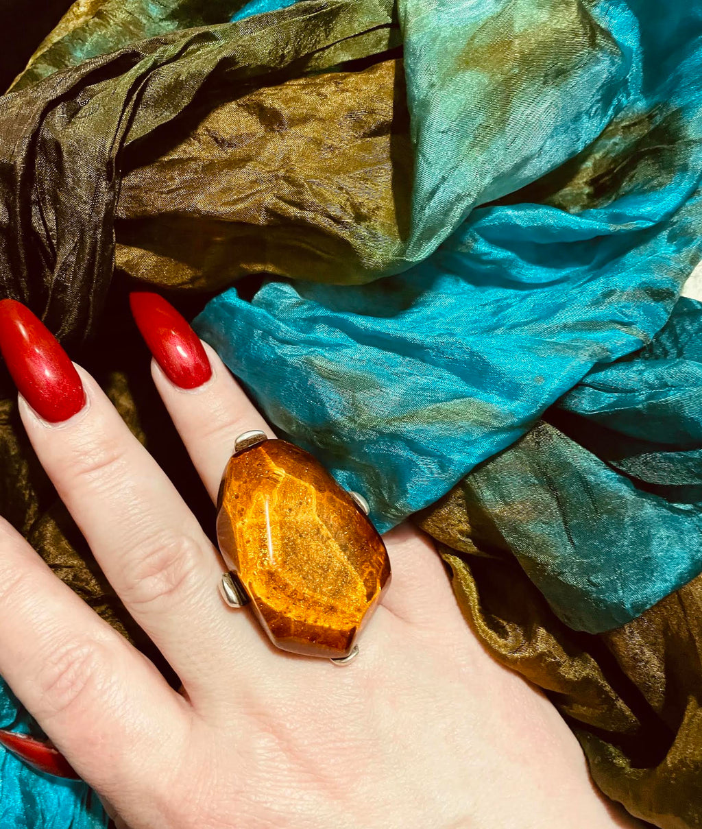 Dominique Denaive Statement Ring in Amber Orange