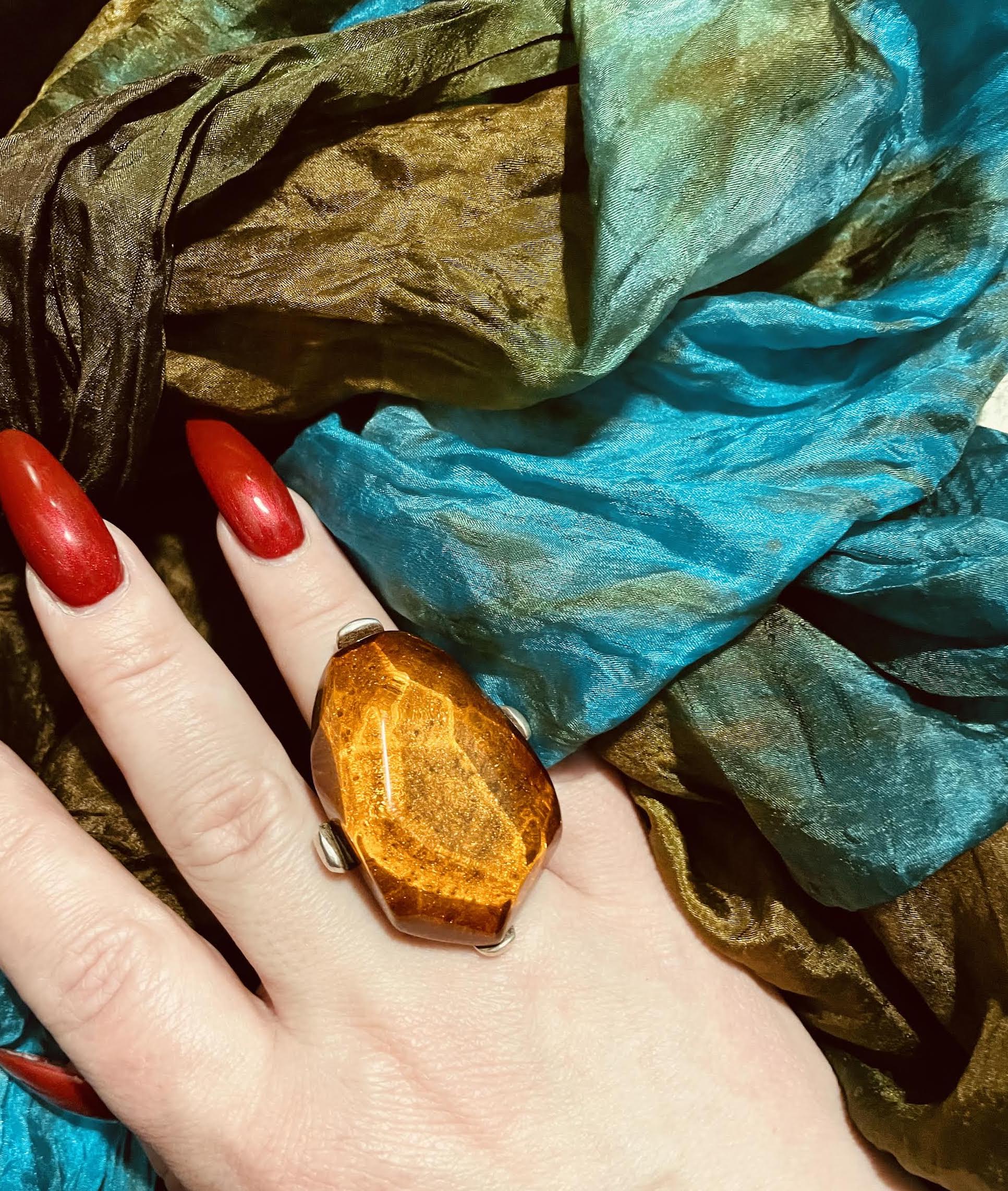 Dominique Denaive Statement Ring in Amber Orange