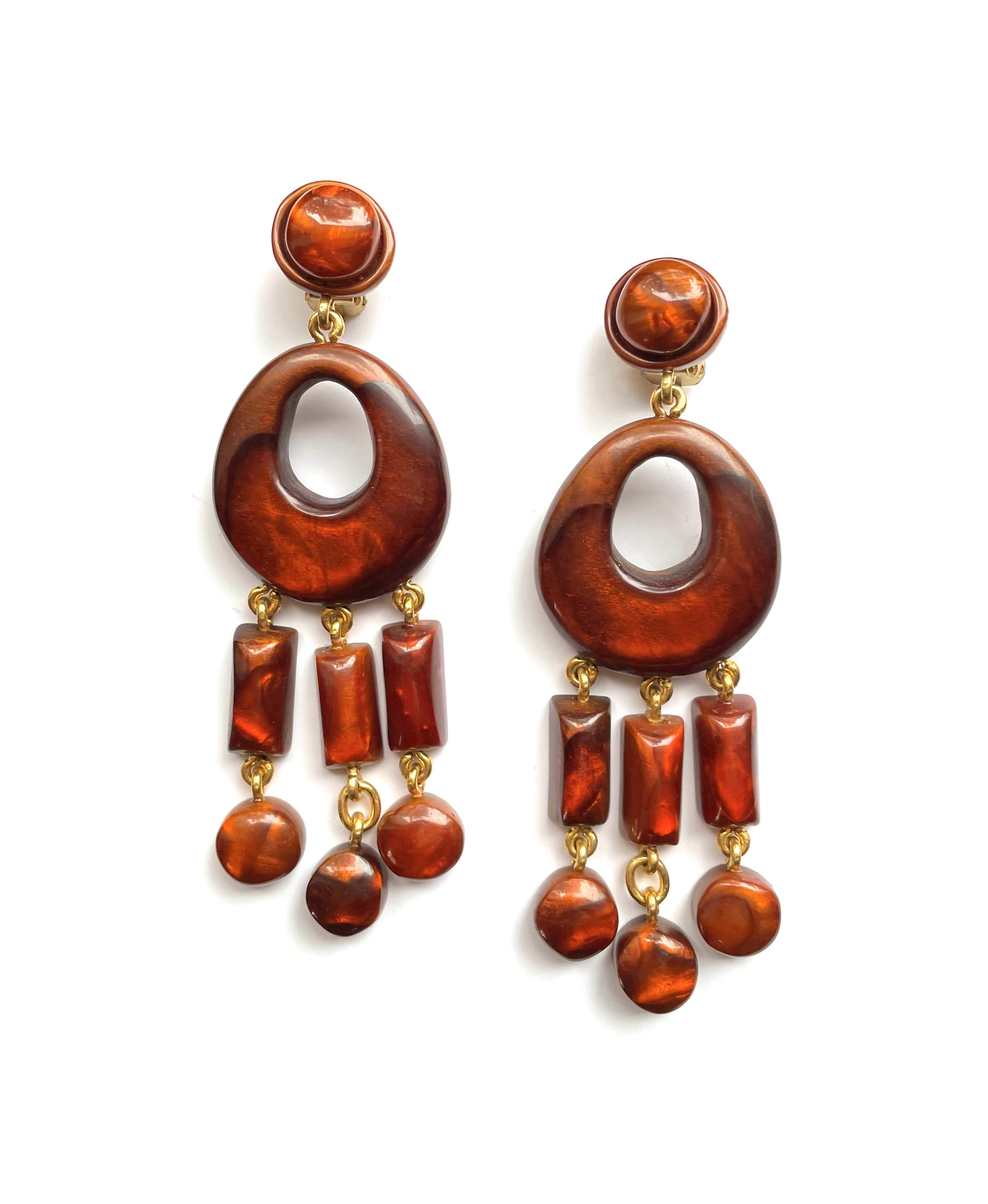 Dominique Denaive Brenda Bead Fringe Earrings in Brown