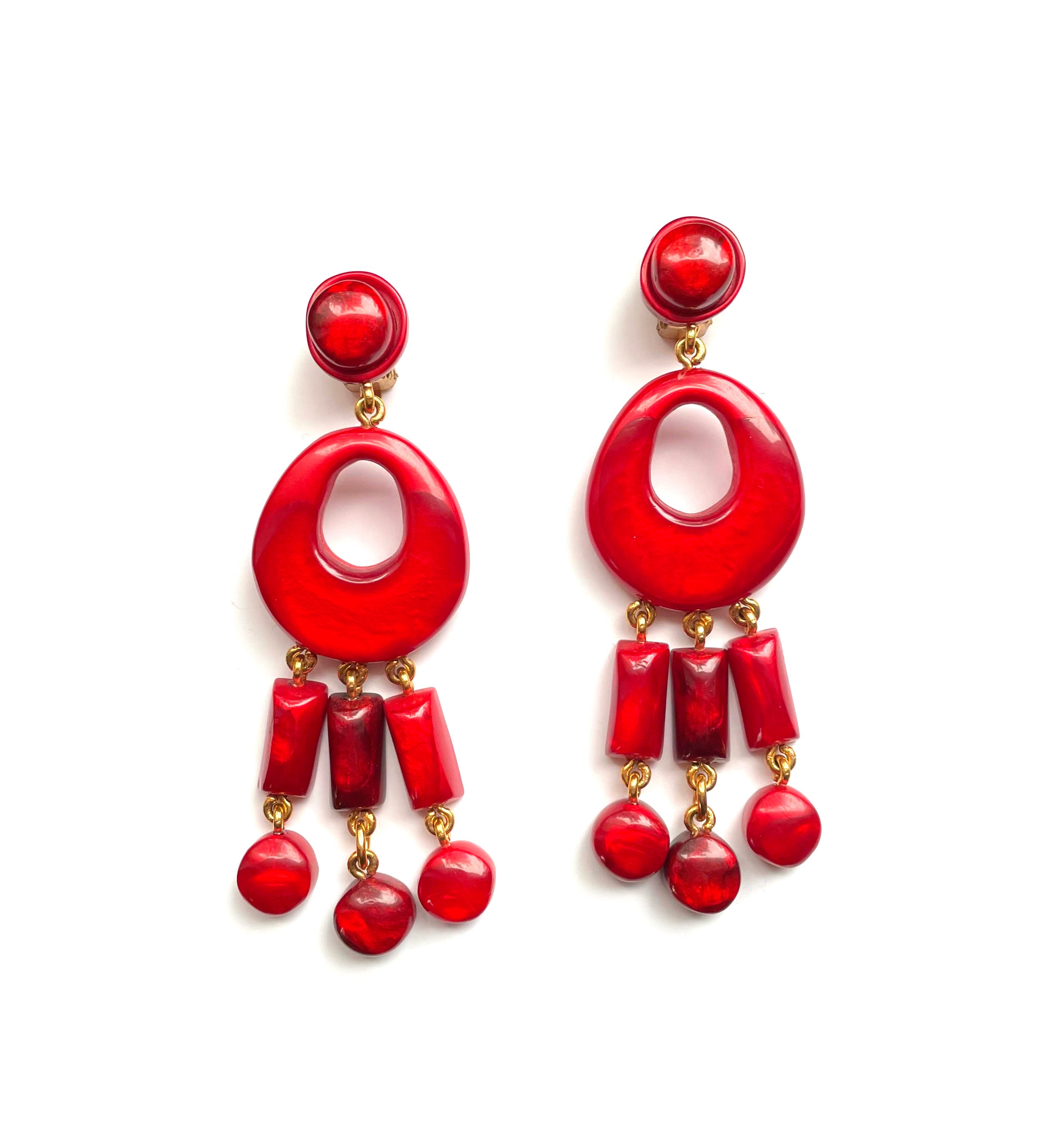 Dominique Denaive Brenda Bead Fringe Earrings in Red