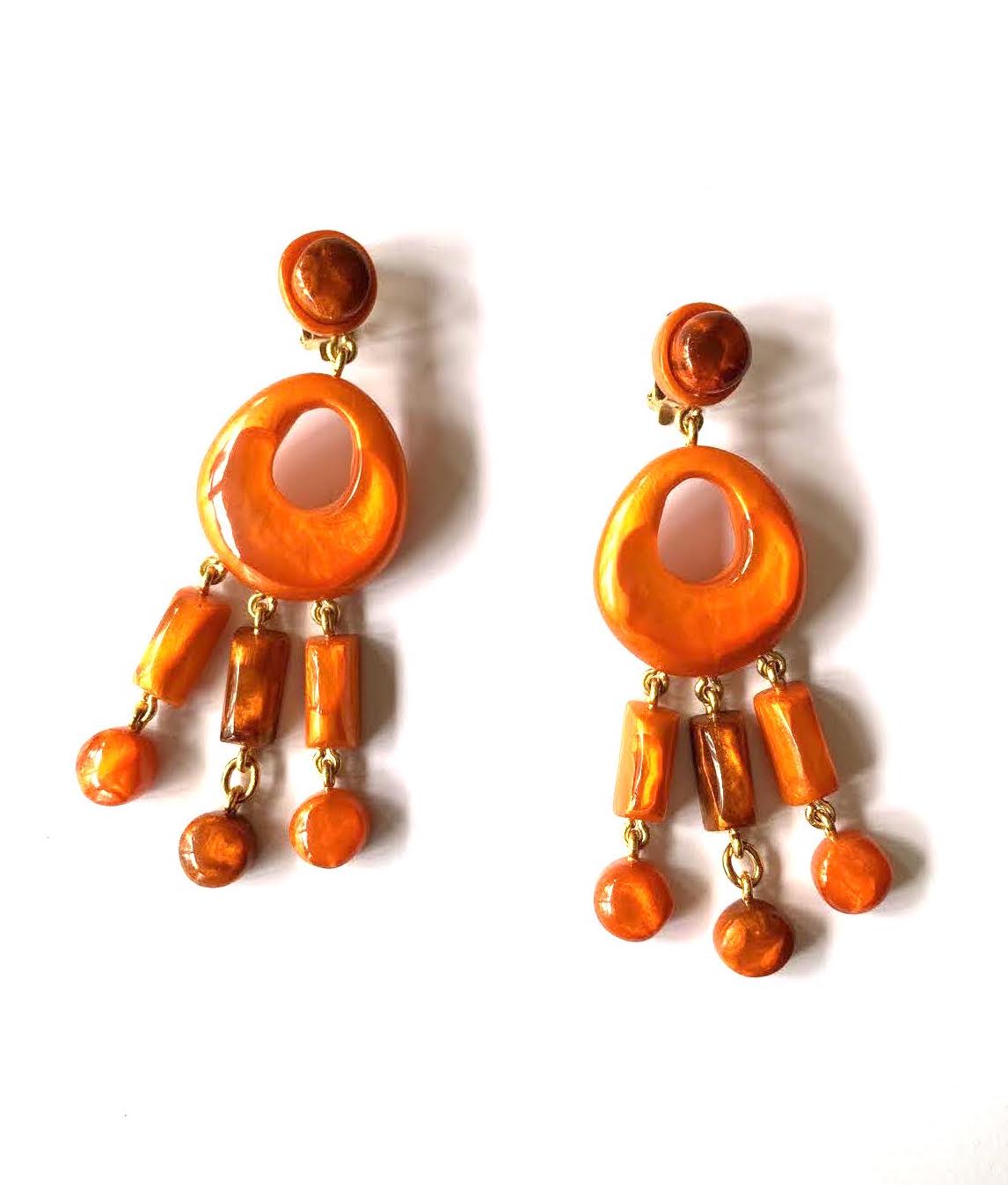 Dominique Denaive Long Bright Orange Earrings