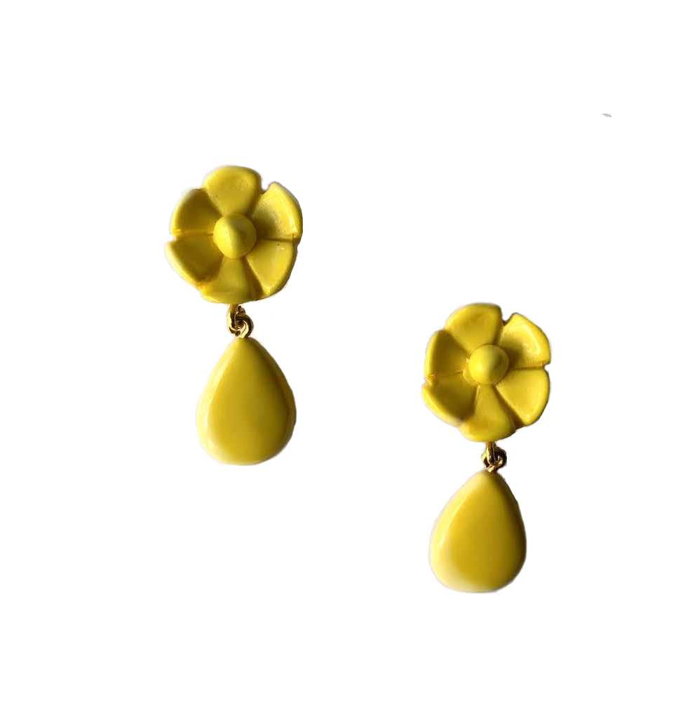 Dominique Denaive Yellow Flower Drop Earrings