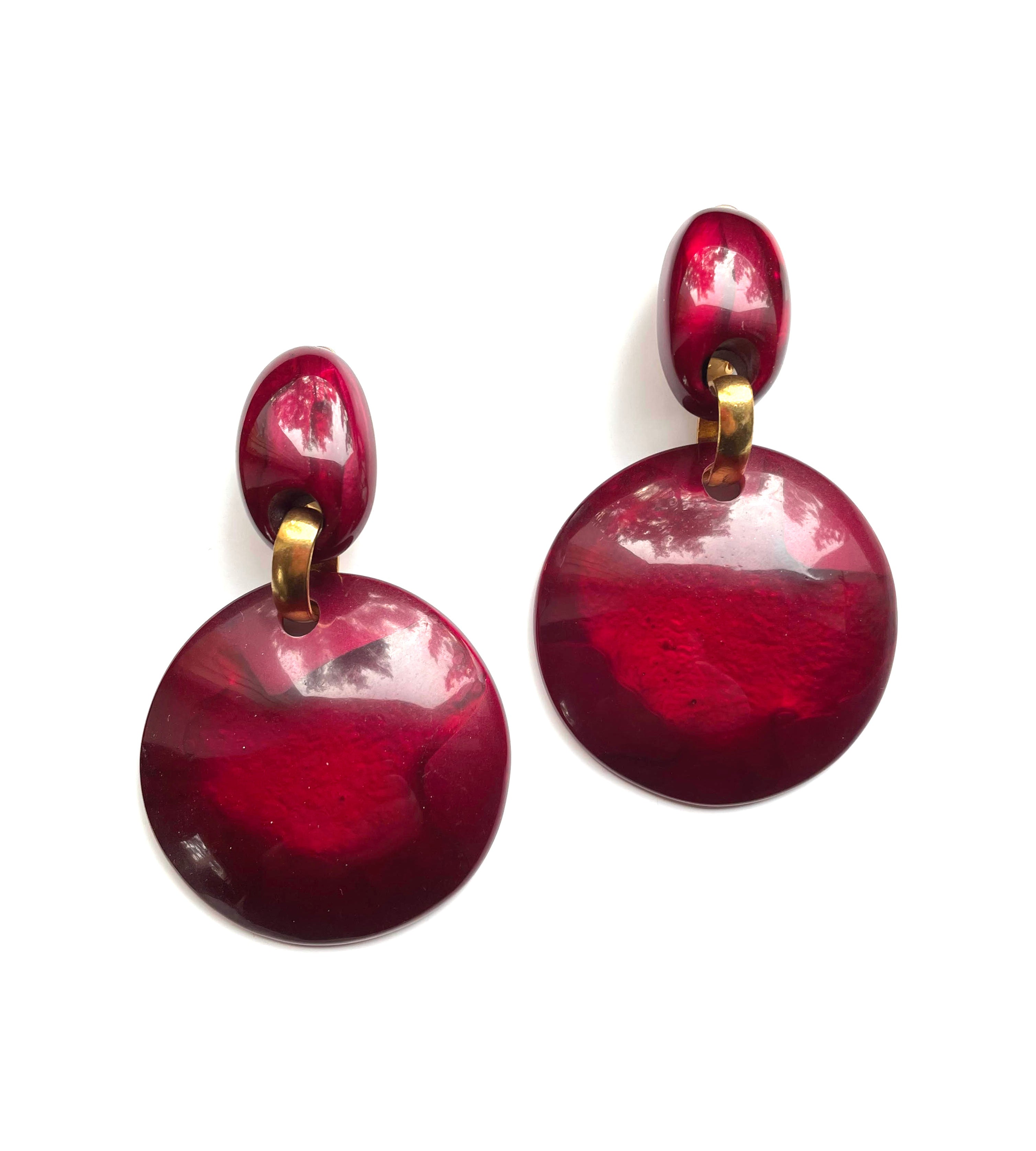 Dominique Denaive Round Earrings in Dark Red