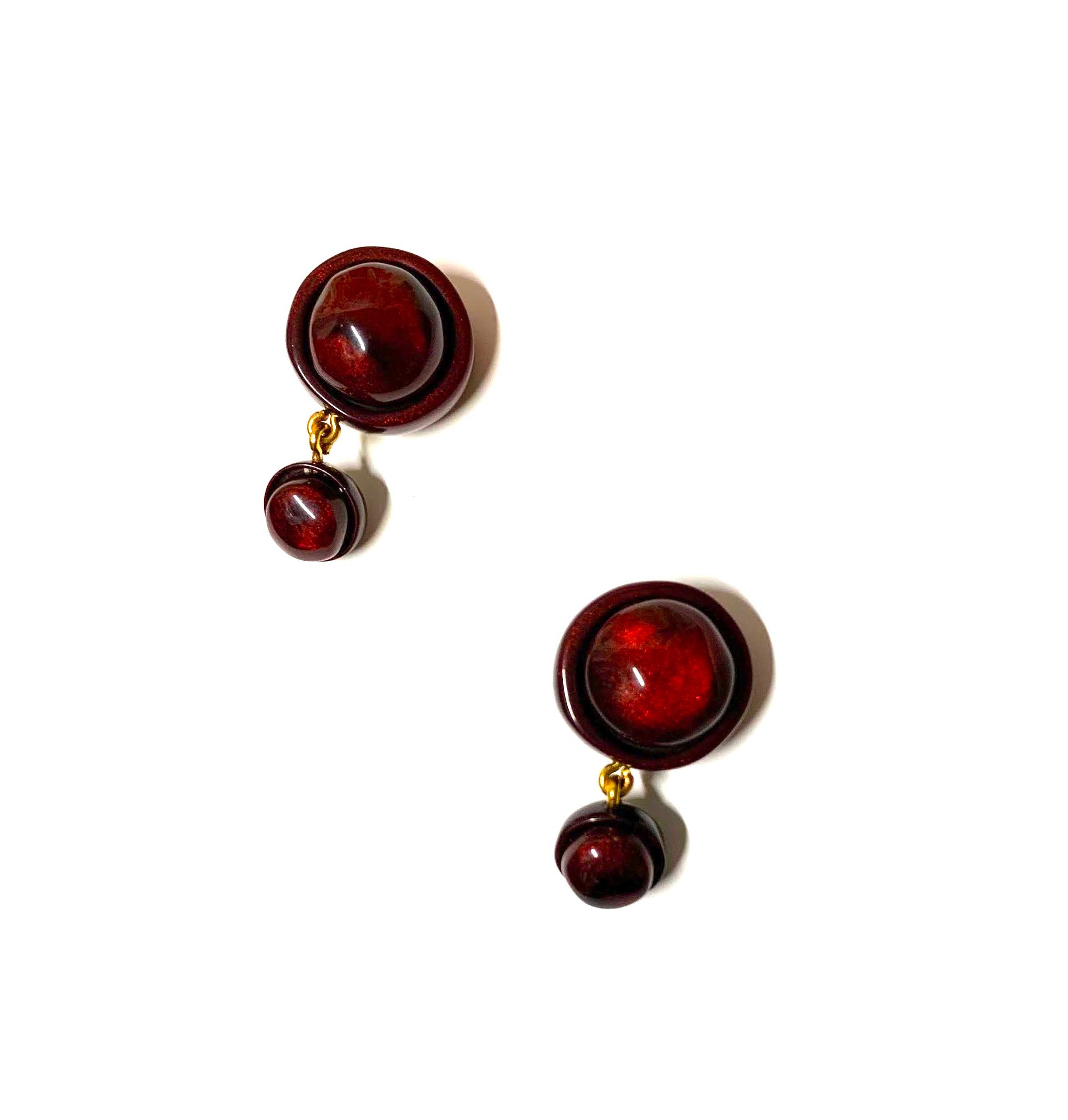 Dominique Denaive Wine Red Drop Earrings