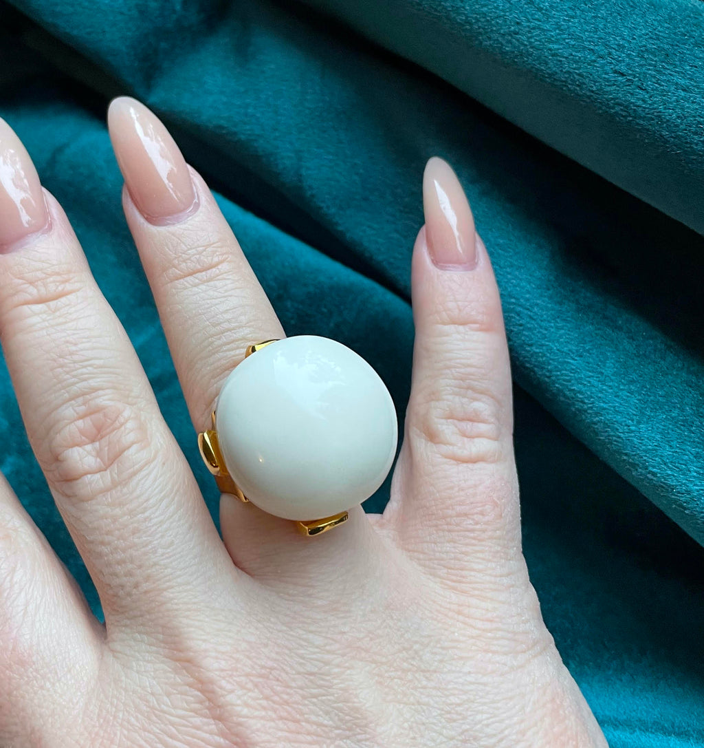 Dominique Denaive White Adjustable Ball Ring