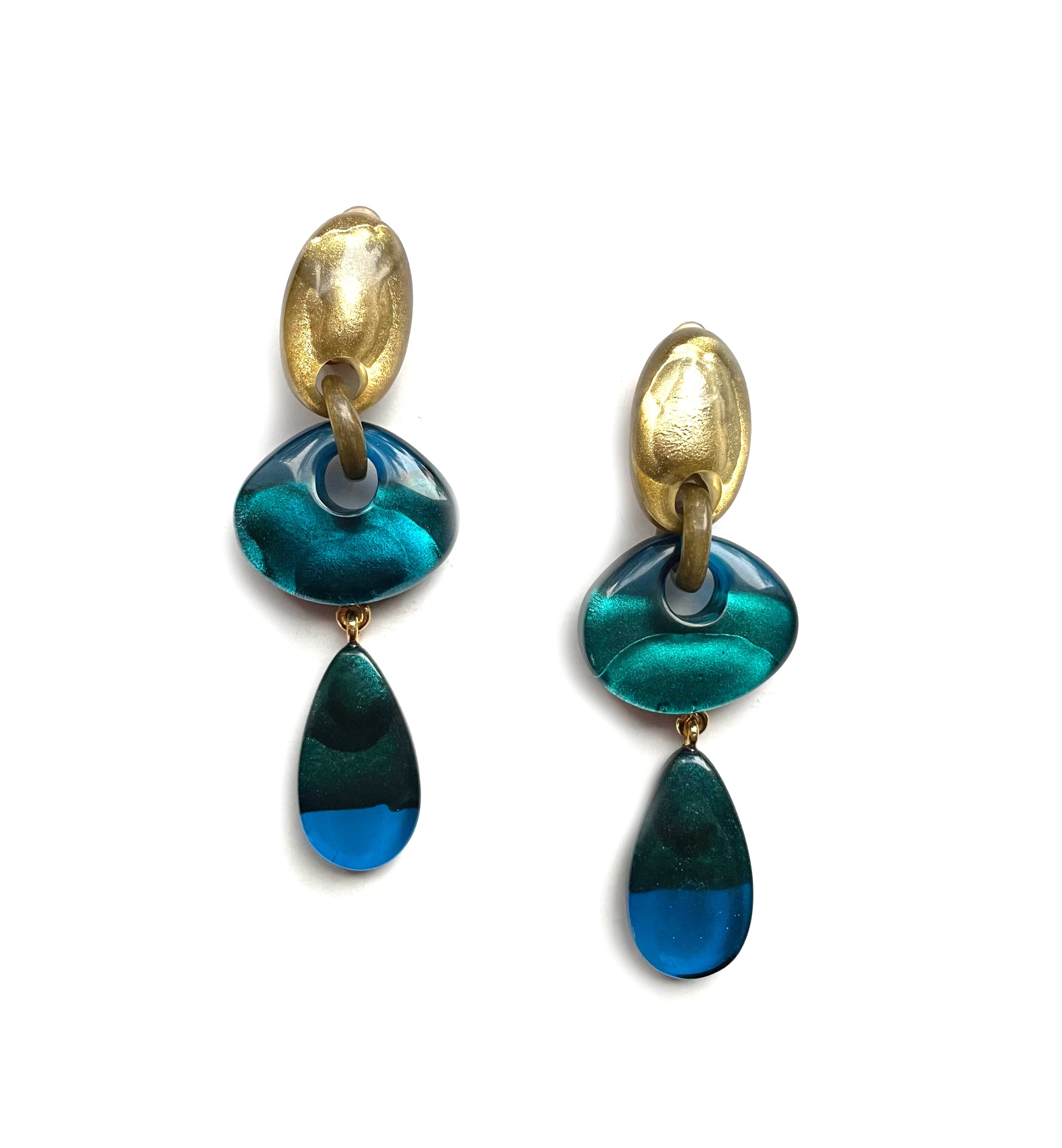 Dominique Denaive Long Elodie Earrings in Blue & Gold