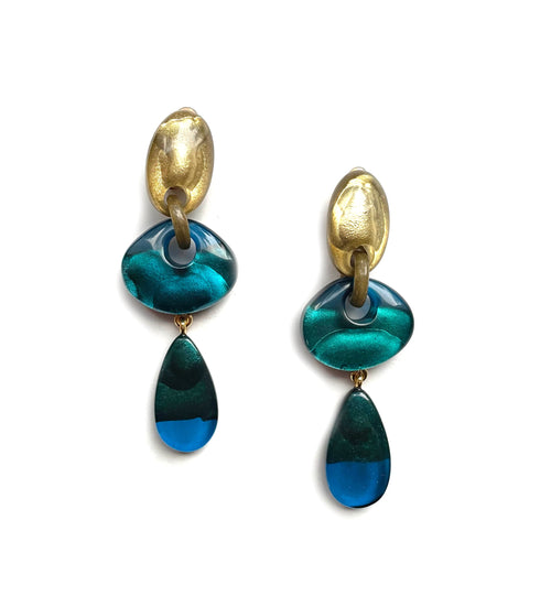Dominique Denaive Long Elodie Earrings in Blue & Gold
