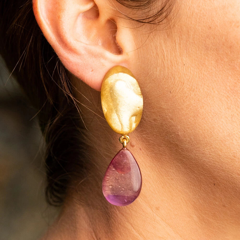 Dominique Denaive Gold & Lilac Georgette Earrings