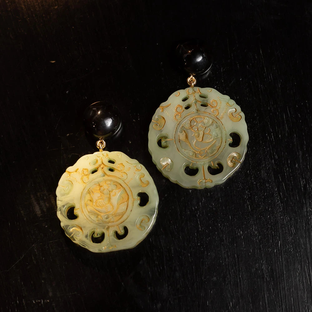 Dominique Denaive Green Jade Zhan Earrings