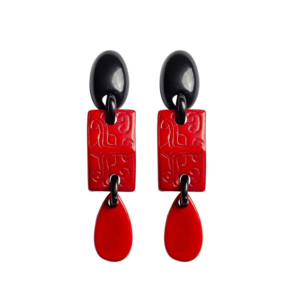 Dominique Denaive Long Silk Road Earrings in Red & Black