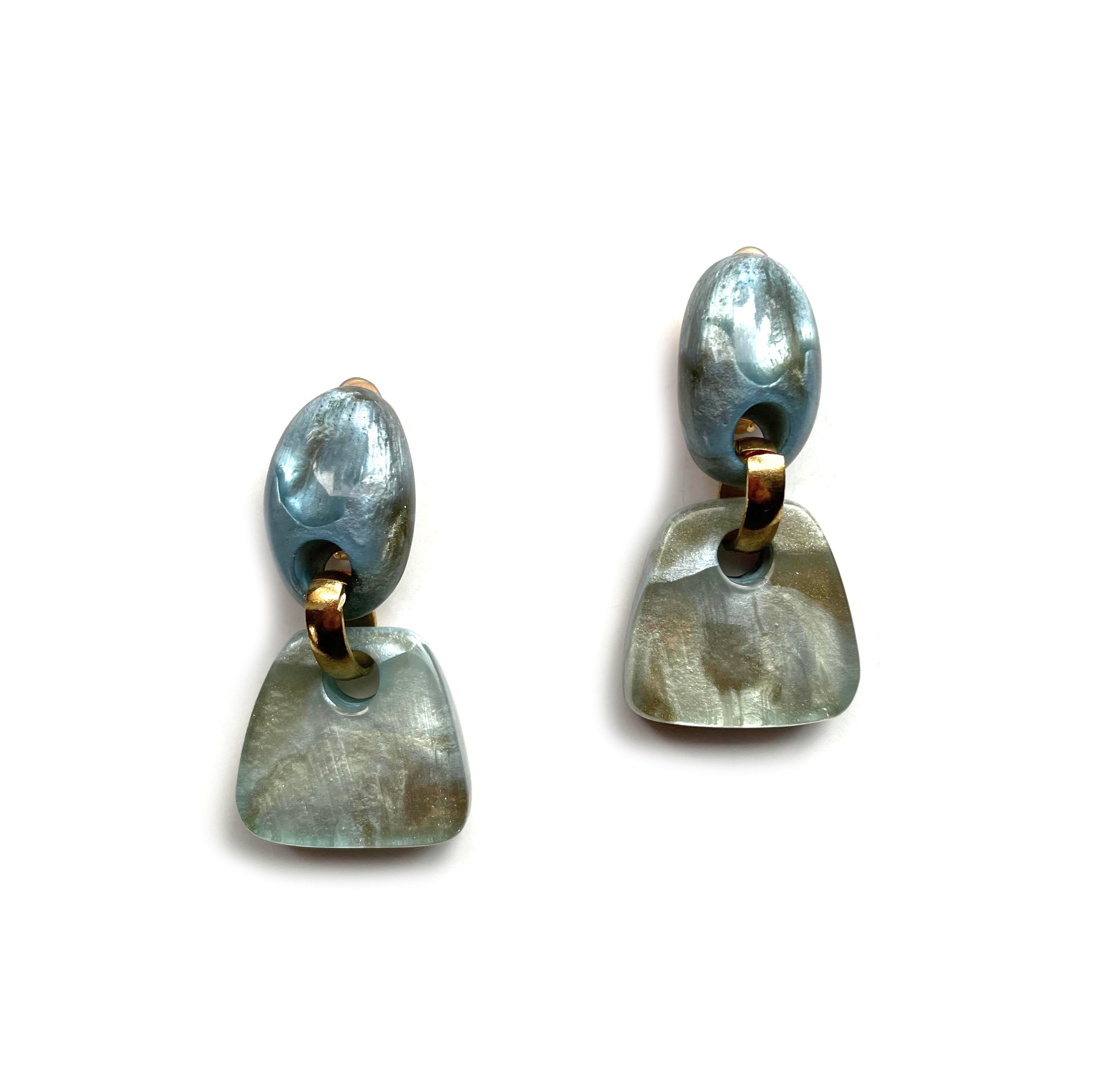 Dominique Denaive Light Blue Chloe Earrings, Gold
