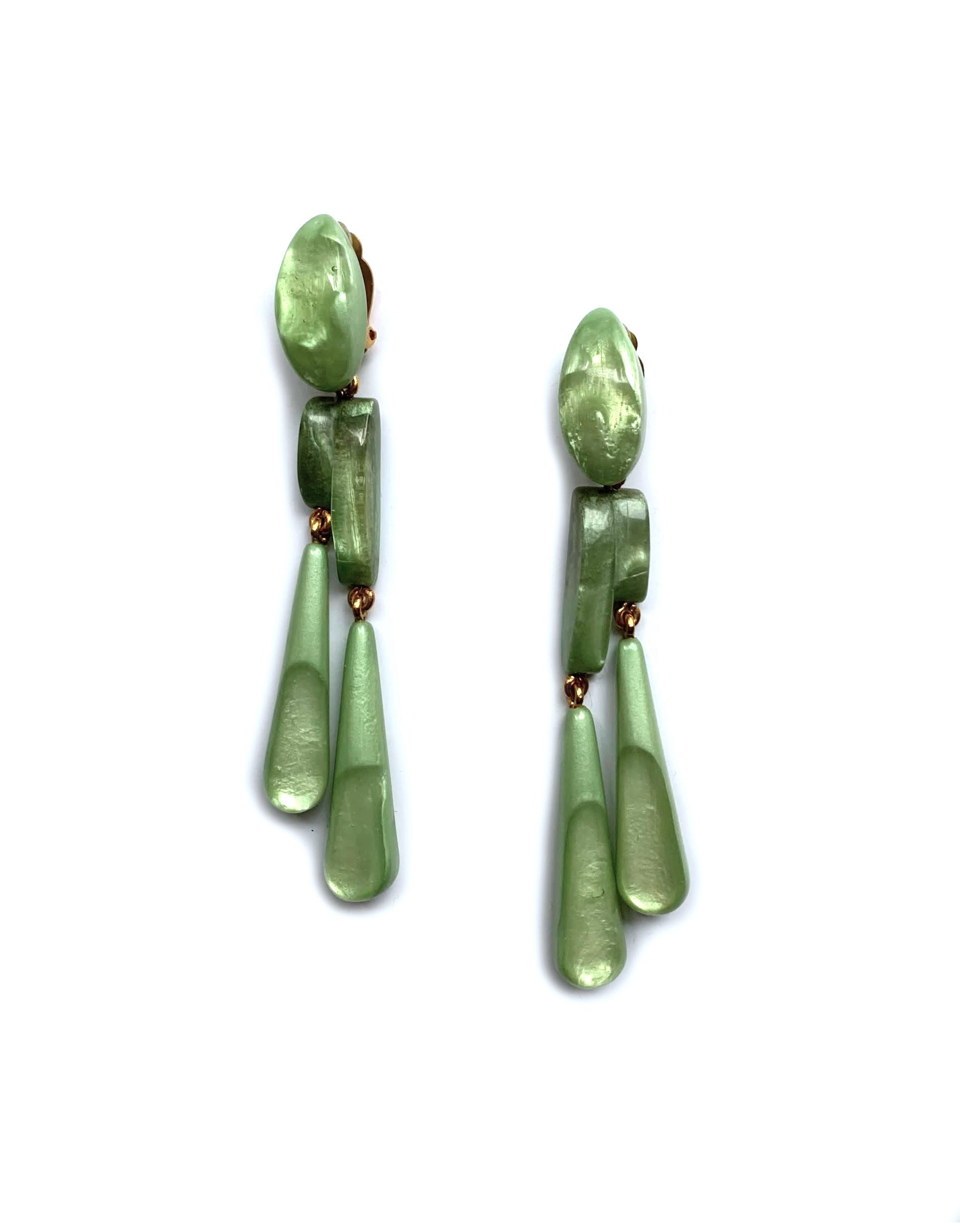 Dominique Denaive Elisabeth Earrings in Light Green, gold