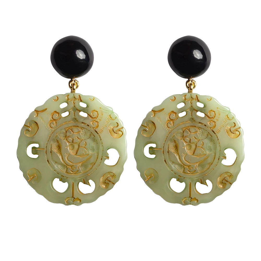 Dominique Denaive Green Jade Zhan Earrings