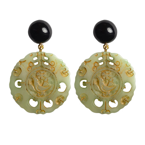 Dominique Denaive Green Jade Zhan Earrings