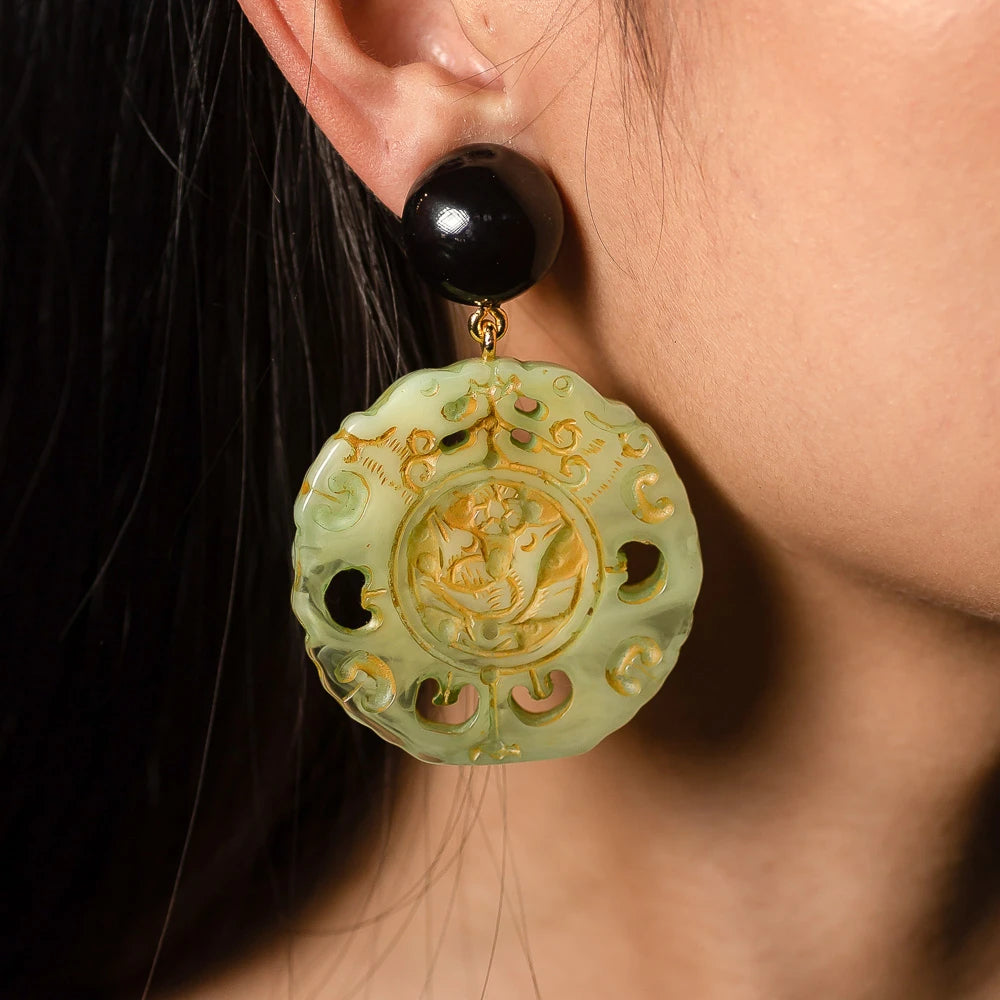 Dominique Denaive Green Jade Zhan Earrings
