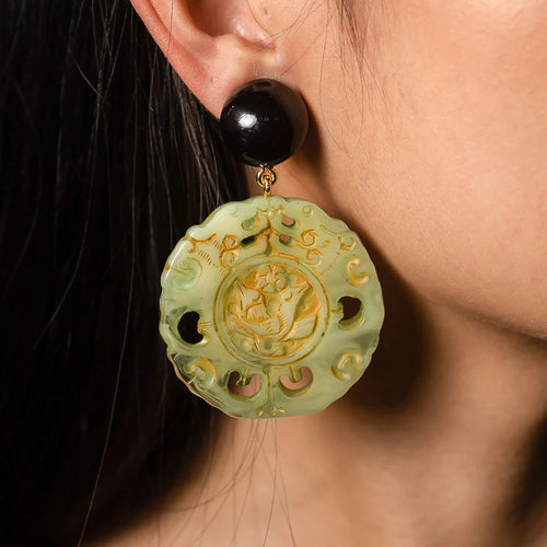 Dominique Denaive Green Jade Zhan Earrings