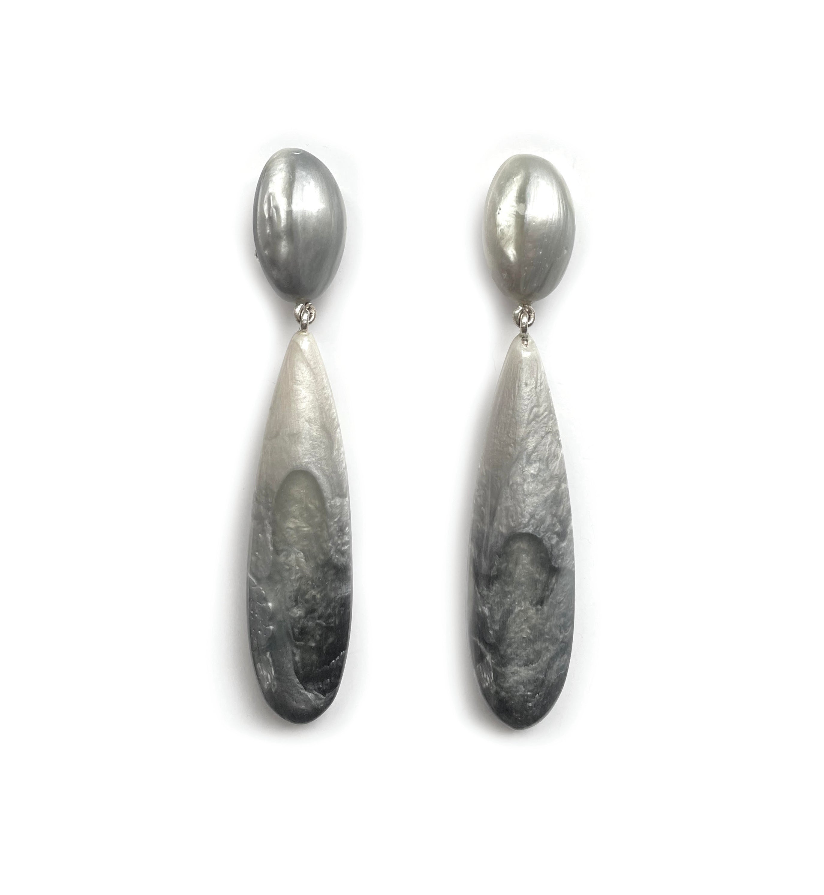 Dominique Denaive Long Marbled Gray Elsa Drop Earrings