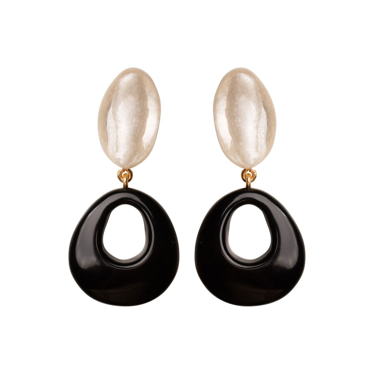 Dominique Denaive Black & Pearly White Drop Earrings