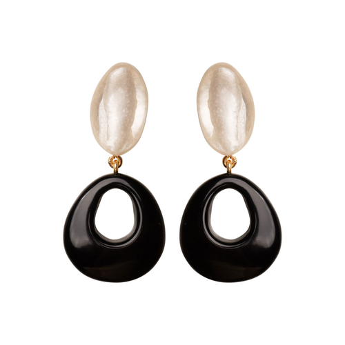 Dominique Denaive Black & Pearly White Drop Earrings