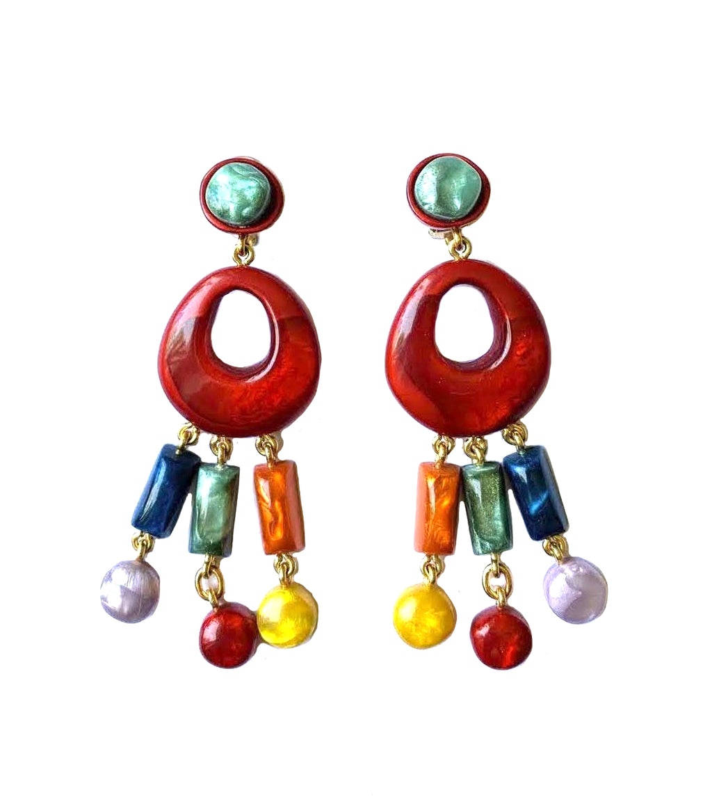 Dominique Denaive Long Multicolor Earrings