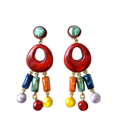 Dominique Denaive Long Multicolor Earrings