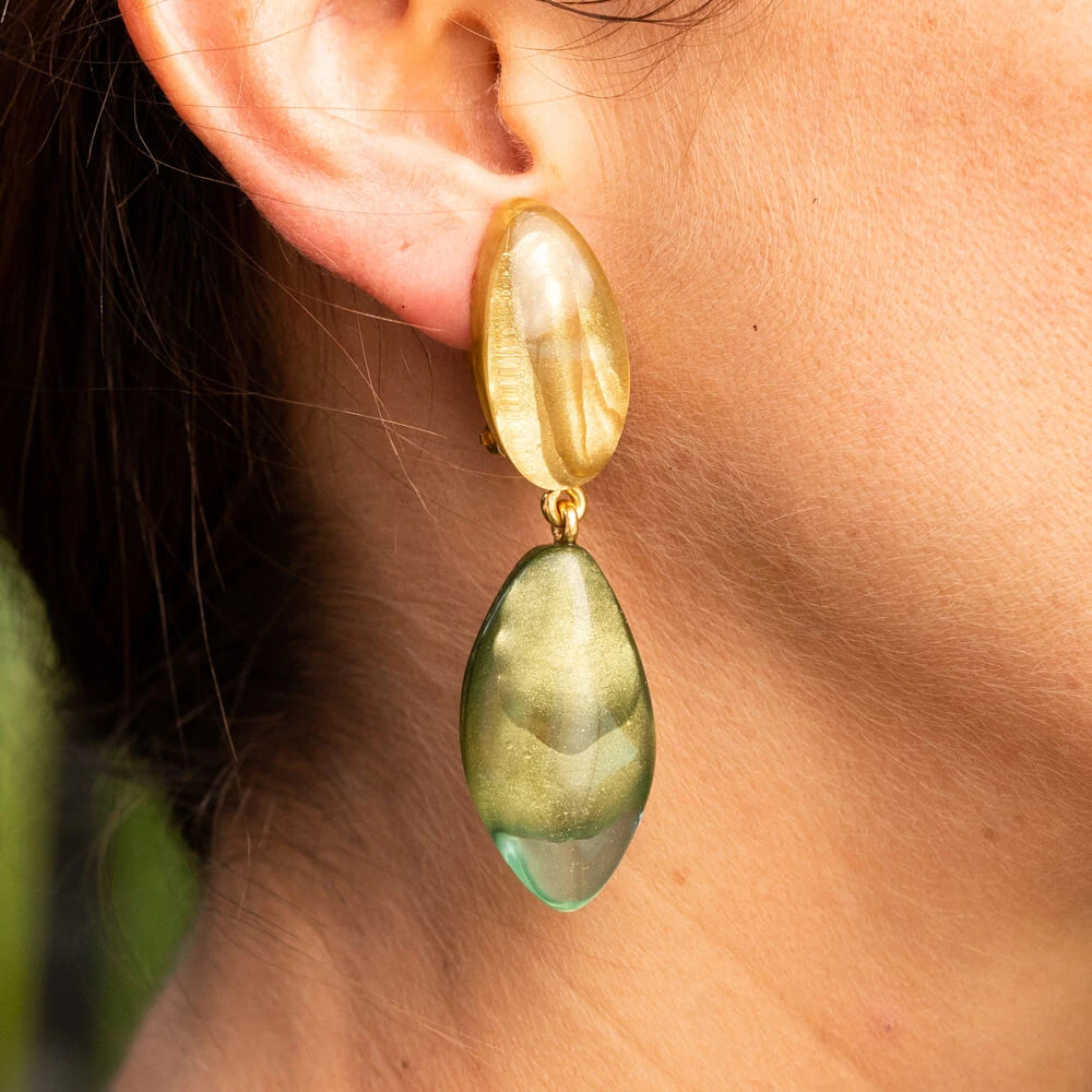 Dominique Denaive Aquamarine Green & Gold Macy Earrings