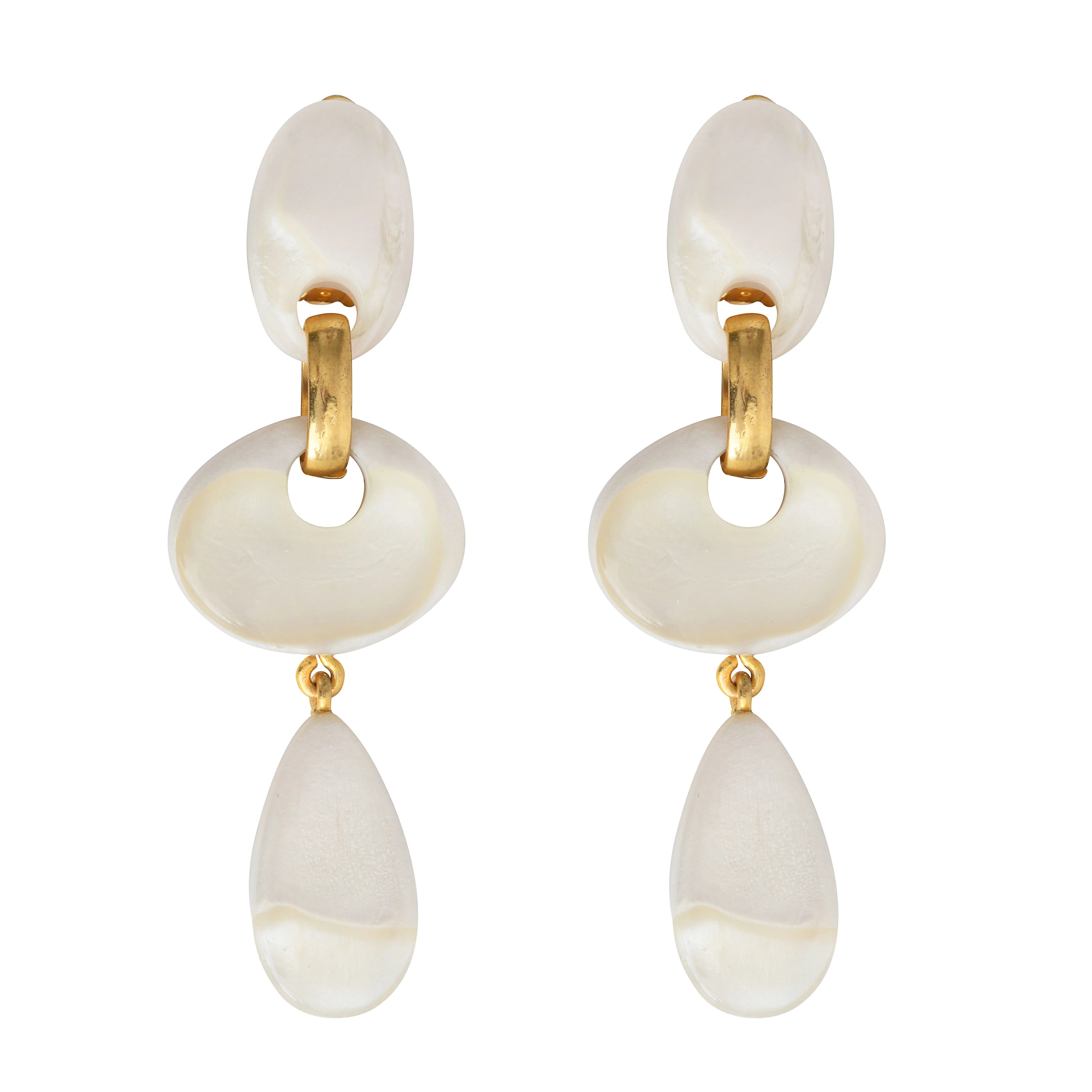 Dominique Denaive Long Pearly White Elodie Earrings