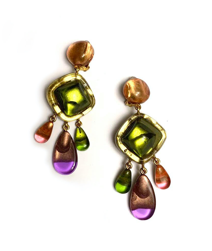 Dominique Deniave Multicolor Statement Earrings, Green