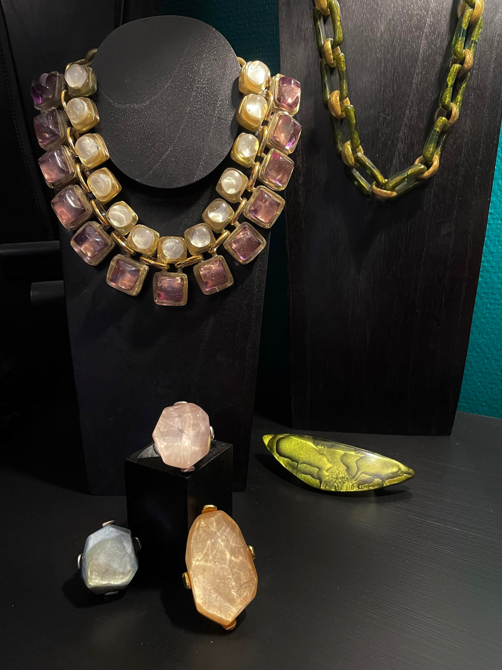 Dominique Denaive Jade Necklace in Gold, Ivory & Lilac