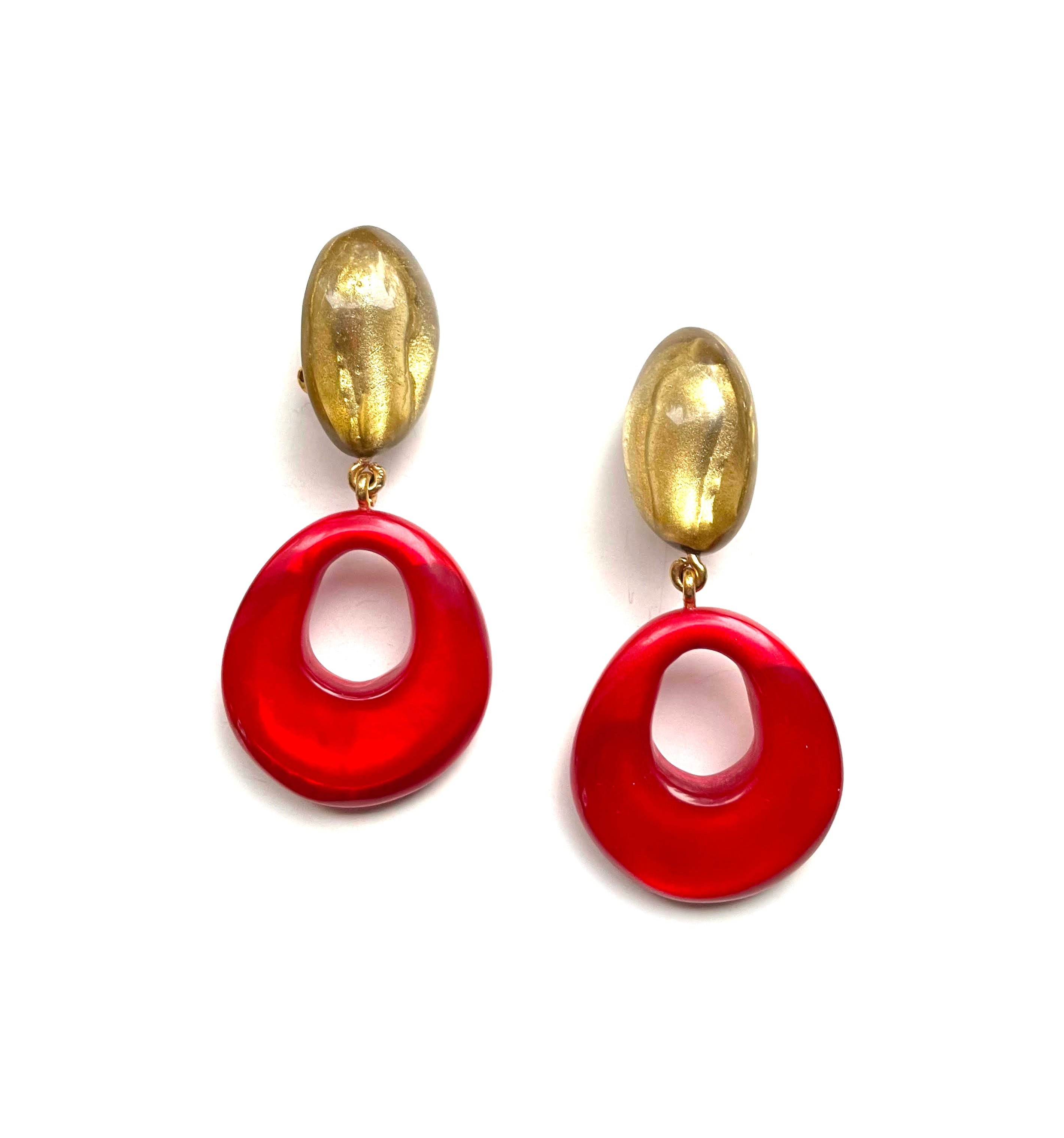 Dominique Denaive True Red & Gold Drop Earrings