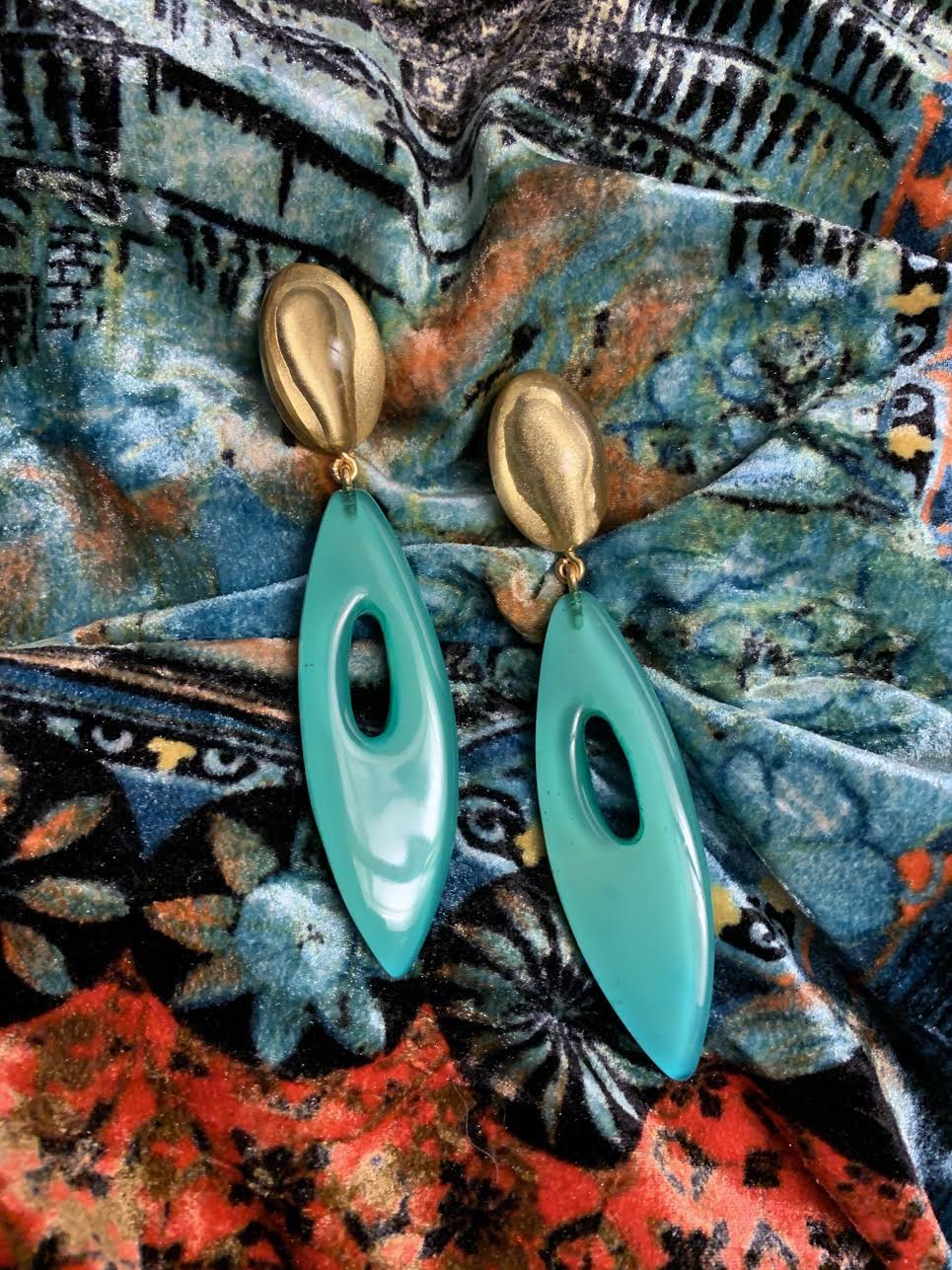 Dominique Denaive Art Deco Earrings in Turquoise and Gold
