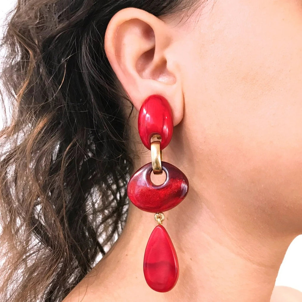 Dominique Denaive Red Dangling Elodie Earrings